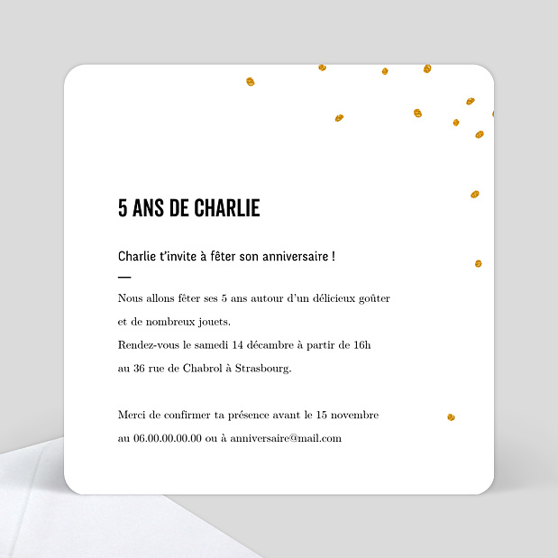 Carte d'Invitation Anniversaire Enfant Poussière d'Étoiles Verso