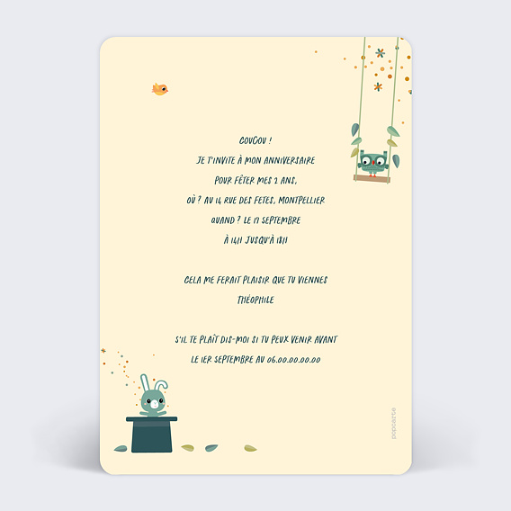 Invitation anniversaire enfant Lilliputiens x Popcarte - Joe le dragon Verso