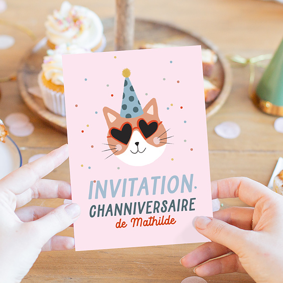 Invitation anniversaire enfant Chat Festif Après 1