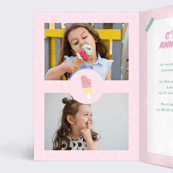 Invitation anniversaire enfant Cornet Festif Intérieur Gauche