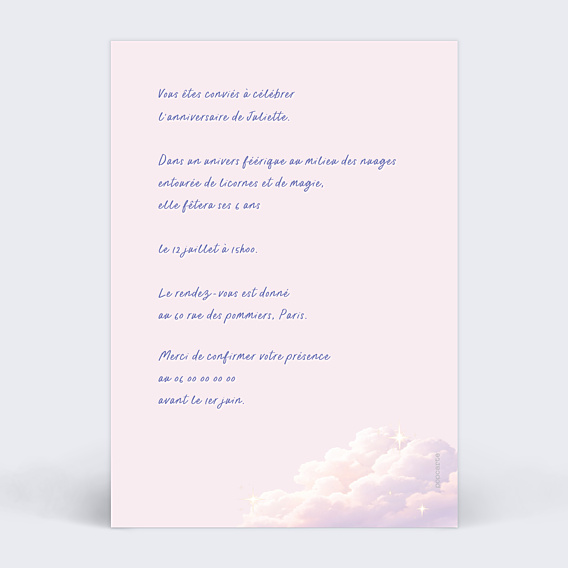 Invitation Anniversaire Enfant Portrait avec licorne