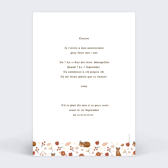Invitation Anniversaire Enfant Frise Renard