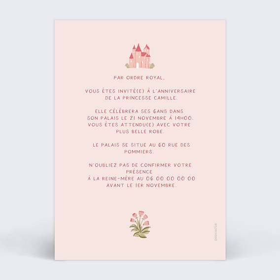Invitation anniversaire enfant Monde Enchanté Verso