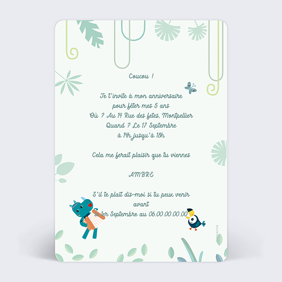 Invitation Anniversaire Enfant Lilliputiens x Popcarte - Jungle