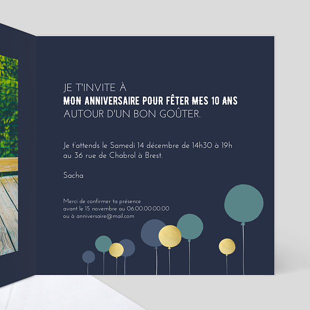 Carte d'invitation anniversaire Pretty Ballons Intérieur Droit