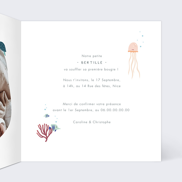 Invitation Anniversaire Enfant Sous l'Océan Intérieur Droit