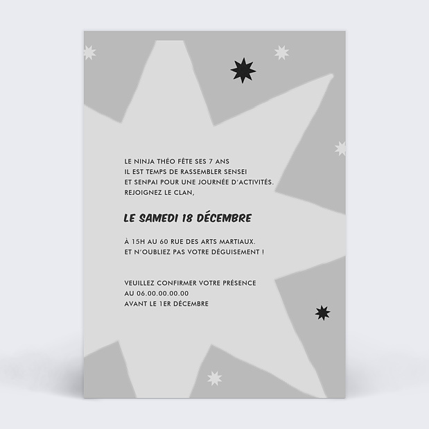 Invitation Anniversaire Enfant Ninja Verso