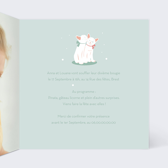 Invitation anniversaire enfant Chats  Intérieur Droit