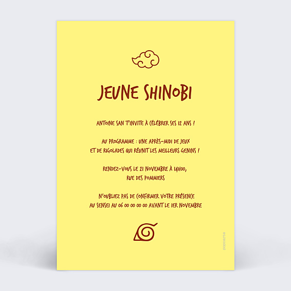 Invitation Anniversaire Enfant Manga
