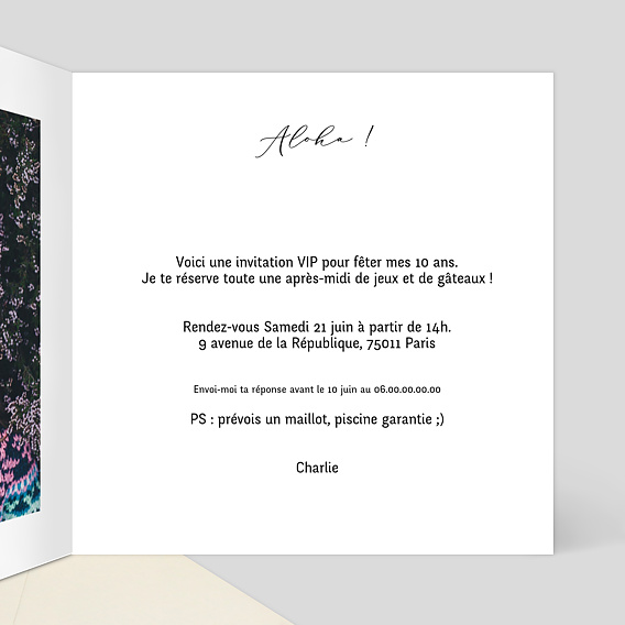 Invitation anniversaire enfant Dorure Anniversaire Intérieur Droit