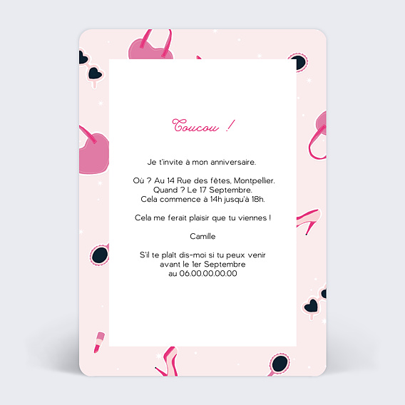Invitation anniversaire enfant Barbie Verso