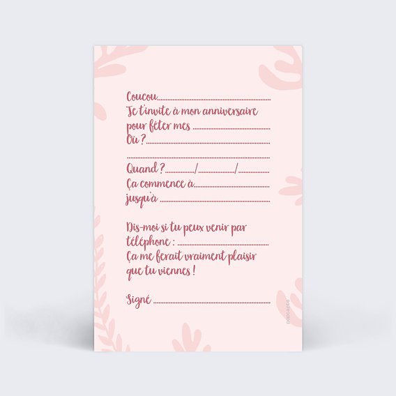 Invitation anniversaire enfant Jolie Sirène Verso