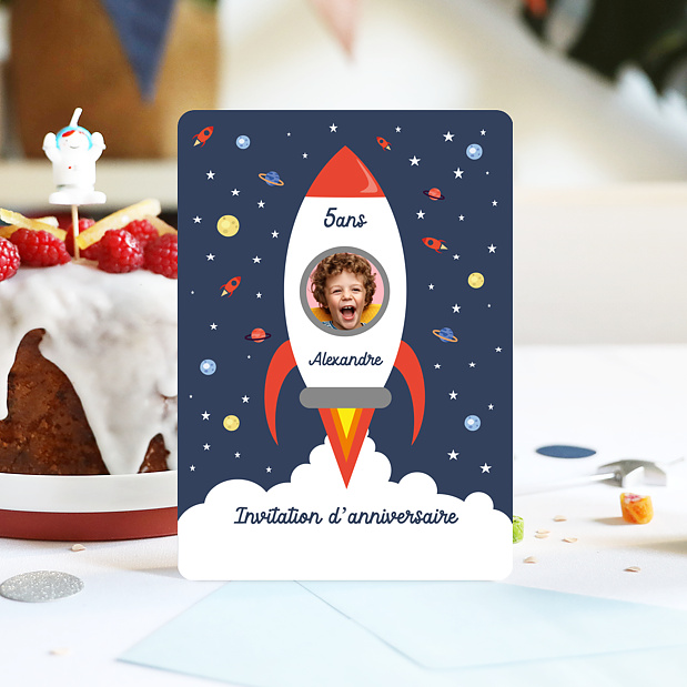 Carte d'Invitation Anniversaire Fusée