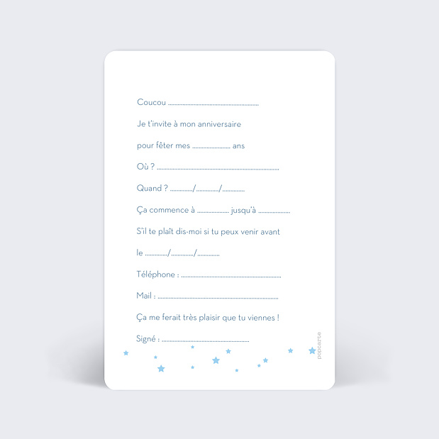 Carte d'invitation anniversaire Bal de princesse Verso