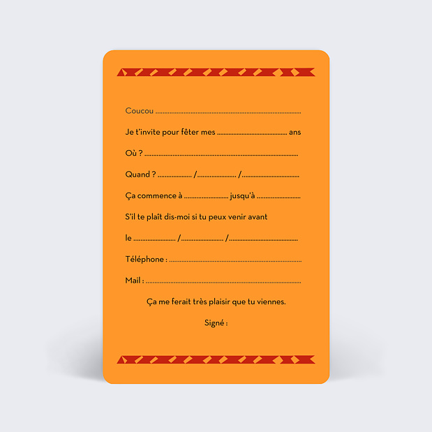 Carte d'invitation anniversaire Simba Verso