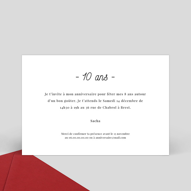 Carte Invitation Anniversaire Enfant Tirets Anniversaire Verso