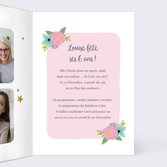 Invitation anniversaire enfant Arc-en-Ciel Intérieur Droit