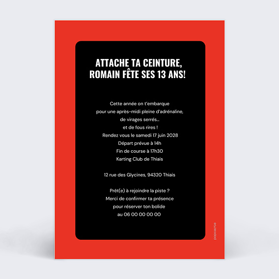 Invitation Anniversaire Enfant Ligne départ Kart