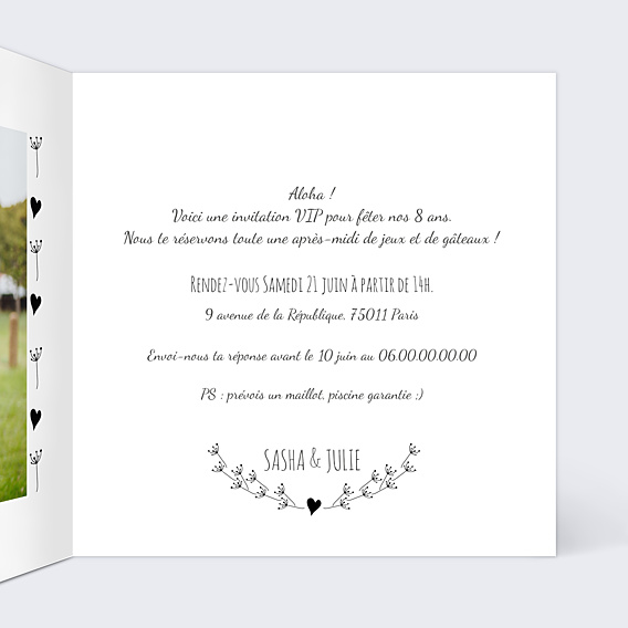 Invitation Anniversaire Enfant Coeur Bucolique Dorure