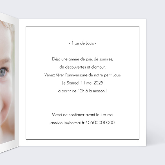 Invitation anniversaire enfant Simplicité Intérieur Droit