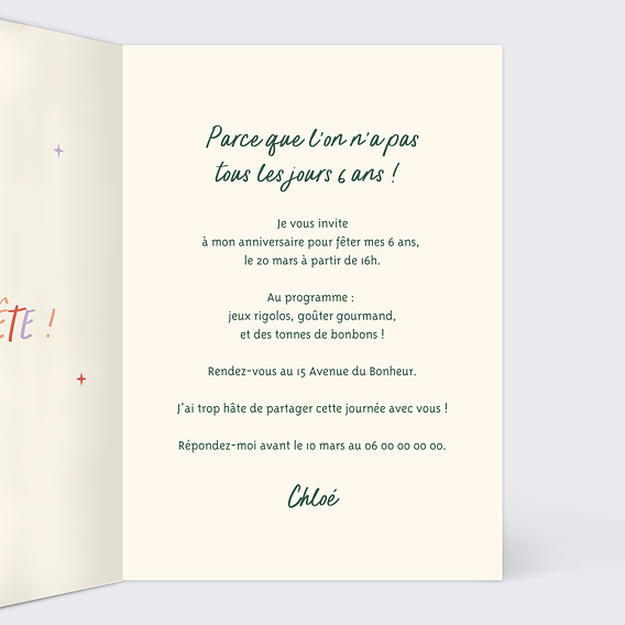 Invitation anniversaire enfant C'était Avant Intérieur Droit