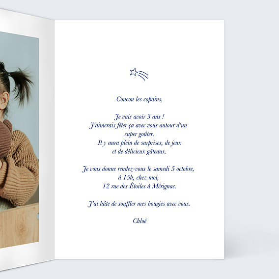 Invitation anniversaire enfant Ciel Étoilé Intérieur Droit