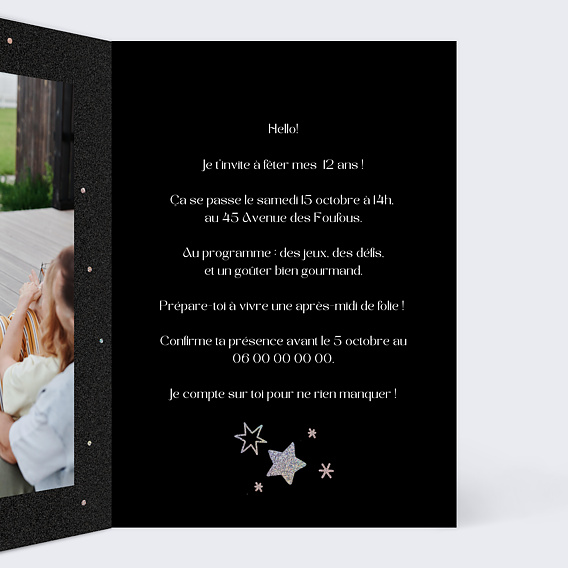 Invitation anniversaire enfant Silver Star Intérieur Droit