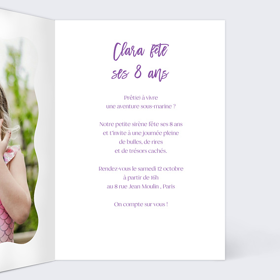 Invitation anniversaire enfant Sirène Intérieur Droit