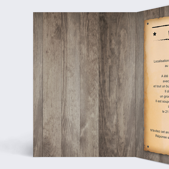 Invitation anniversaire enfant Wanted Intérieur Gauche