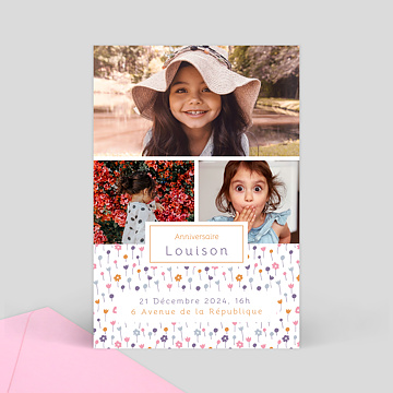 Invitation Anniversaire Enfant Parterre de Fleurs