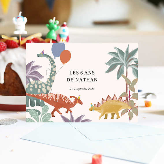 Invitation anniversaire dinosaure - Popcarte