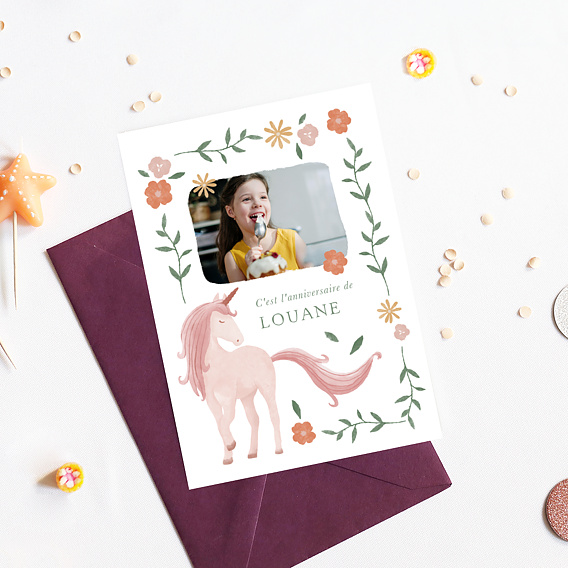 Invitation Anniversaire Enfant Licorne Fleurie