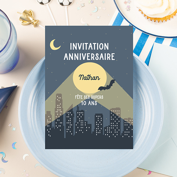 Invitation Anniversaire Enfant Ville de Super Héros