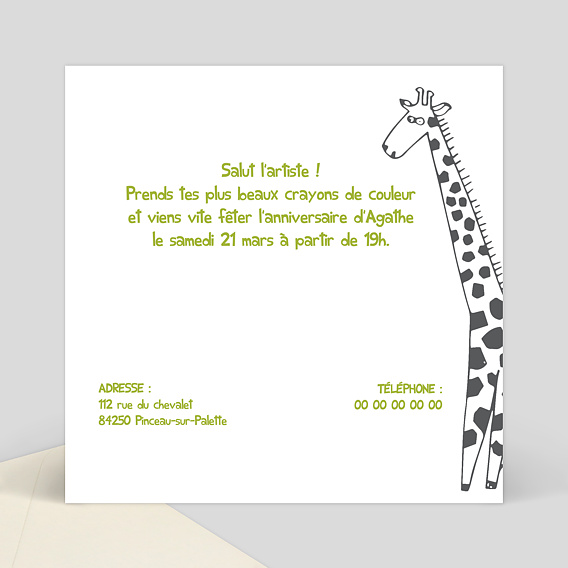 Invitation anniversaire enfant Coloriage Jungle Verso