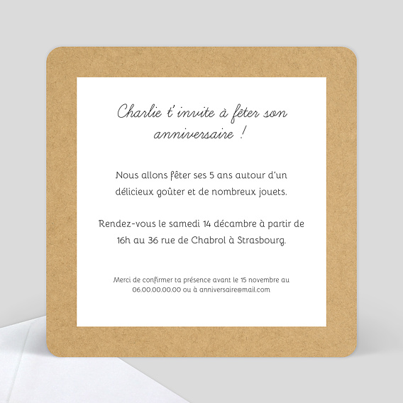 Invitation anniversaire enfant Fanions Bucoliques Verso