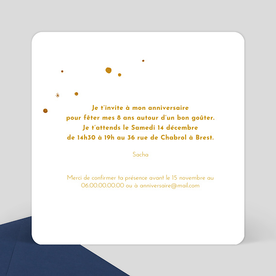 Invitation anniversaire enfant Golden Dots Verso