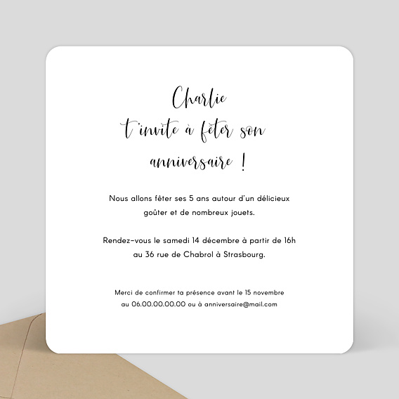 Invitation anniversaire enfant Pinceau Ocre Verso