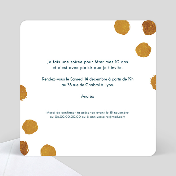 Invitation anniversaire enfant Poinçons Verso