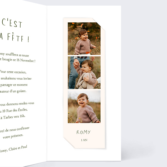 Invitation anniversaire enfant Petit lion photo Intérieur Droit