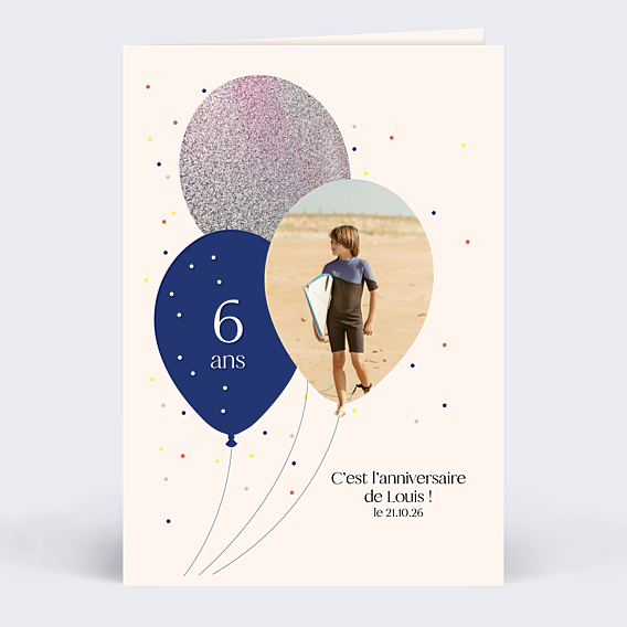 Invitation Anniversaire Enfant Ballon Glitter Garçon