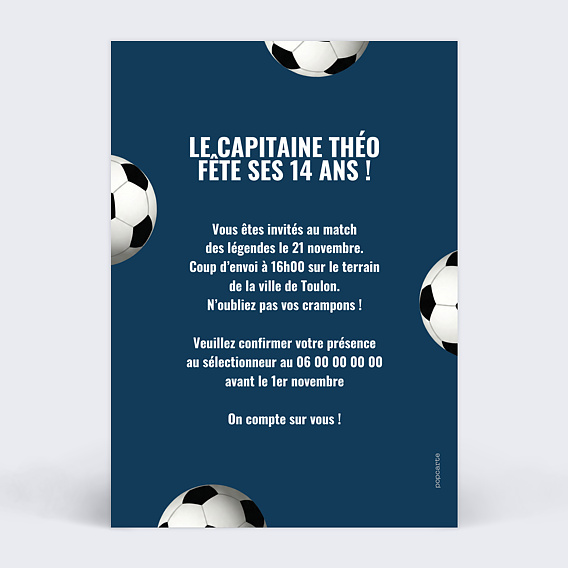 Invitation anniversaire enfant But Verso