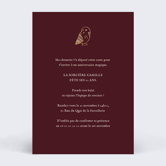 Invitation anniversaire enfant Maison de Sorciers Verso