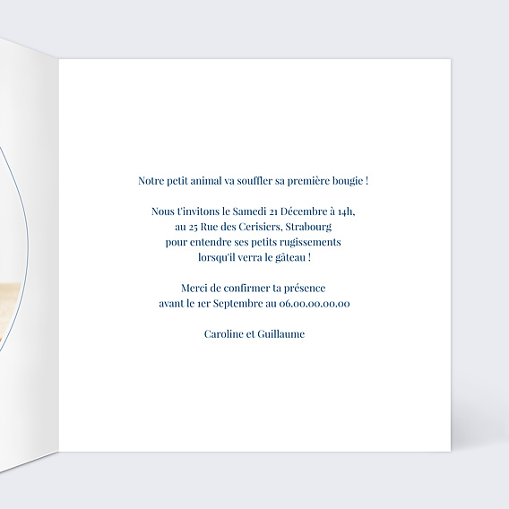 Invitation anniversaire enfant Renard Intérieur Droit