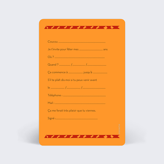 Invitation anniversaire enfant Simba Verso