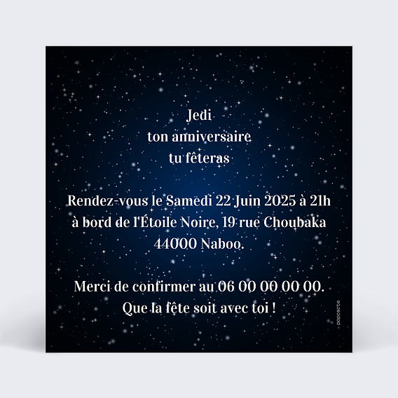 Invitation anniversaire enfant Galaxie Verso