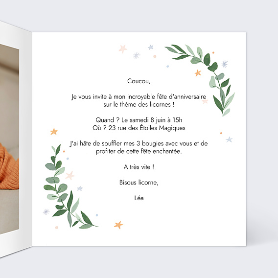 Invitation Anniversaire Enfant Licorne Couronne