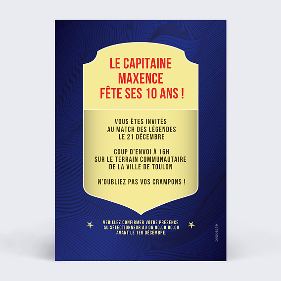 Invitation anniversaire enfant Jeu de foot Verso