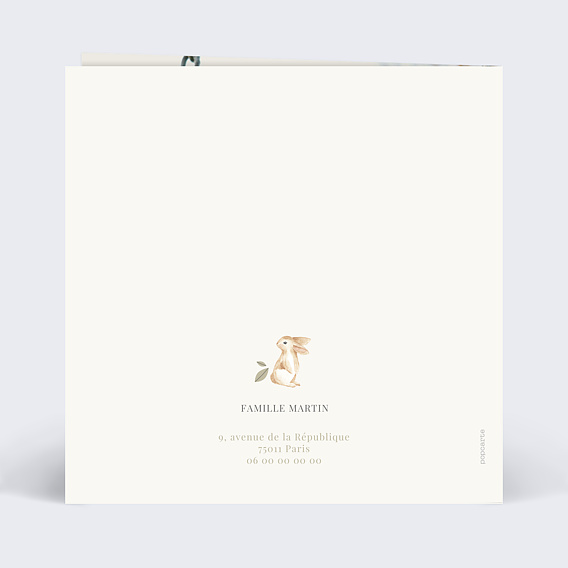 Invitation anniversaire enfant Lapin Champêtre Verso