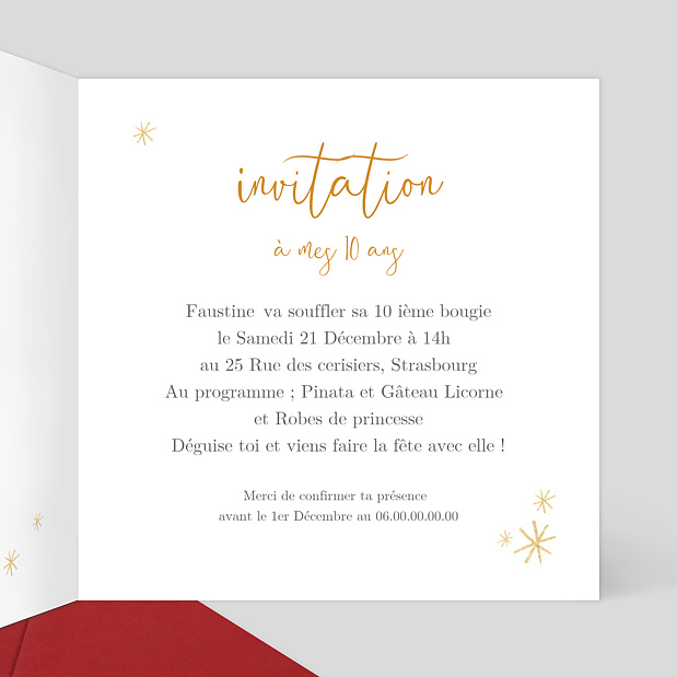 Carte d'Invitation Anniversaire Festif Intérieur Droit