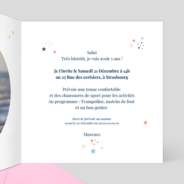 Carte d'Invitation Anniversaire Petites Étoiles Intérieur Droit
